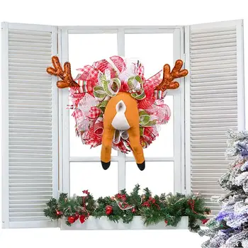 Рождественский венок для двери, венок из оленьих рогов, забавный реквизит для фотосессии, декоративная искусственная гирлянда для внутренней наружной двери камина