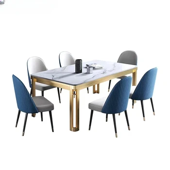 Роскошные мраморные обеденные столы и обеденный стул в золотой раме из нержавеющей стали, кухонная мебель Tavolo Rotondo Da Pranzo