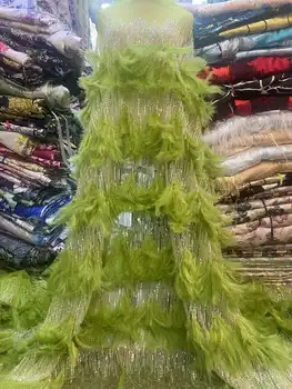 Роскошный Нигерийский Бисер Ручной Работы Кружевная Ткань 2023 Высокое Качество Блестки Вышивка Бисером Африканская 3D Ткань Из Перьев Для Платья