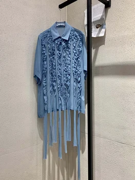 Рубашка с бахромой и оборками, прозрачная и дышащая, цвет Morandi очень современный