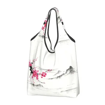 Сакура, цветущая вишня, продуктовая сумка для покупок, милая сумка для покупок через плечо, портативная японская сумочка с цветами большой емкости