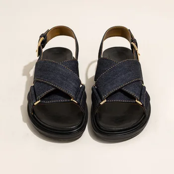Спортивные сандалии на плоской подошве с перекрестными ремешками в ковбойском стиле, новинка 2023 года, летняя уличная одежда с римскими сандалиями на плоской подошве