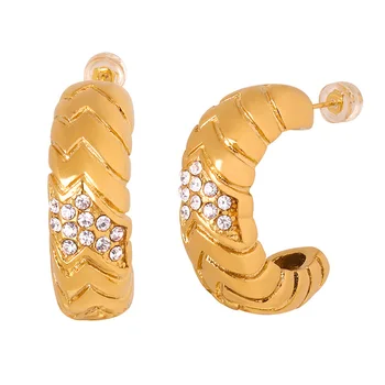 Стильный Новый дизайн Серьги с покрытием из 18-каратного золота, Сверкающий циркон, Толстые серебряные серьги-кольца из нержавеющей стали, женские украшения