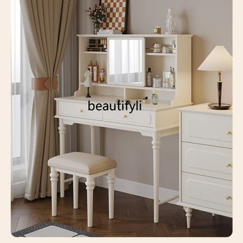Туалетный столик для спальни в стиле французского Крема, Зеркало для макияжа, Туалетный столик, Встроенный Многофункциональный комод
