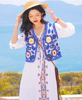 Туристическое праздничное платье с вышивкой на шее в китайском этническом стиле