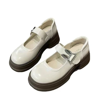 Туфли Mary Jane с толстой подошвой, Новые простые модные однотонные тонкие туфли из искусственной кожи, квадратный каблук, круглый носок, низкий каблук, женские повседневные туфли