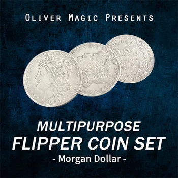 Универсальный набор монет Flipper (доллар Моргана) От Oliver Magic Две монеты мгновенно становятся одной монетой, иллюзия фокусов крупным планом