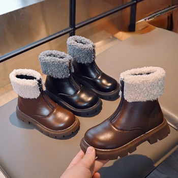 Утепленные плюшевые теплые ботильоны для детей, девочек, Противоскользящая водонепроницаемая модная обувь для малышей, осень-зима 2023, Botas Infantil