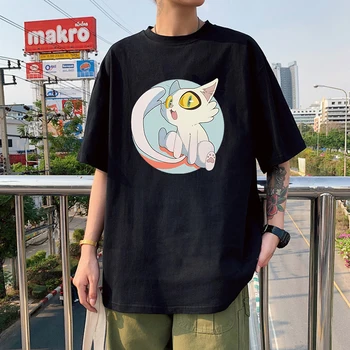Футболка с аниме-фильмом Suzume Daijin с милым котом, Летняя футболка с коротким рукавом, женская одежда, футболки с круглым вырезом, унисекс оверсайз.