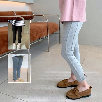 Хлопковые леггинсы для маленьких девочек, осень 2023, универсальные эластичные брюки для девочек, облегающие брюки для верхней одежды, длинные брюки от 2 до 10 лет