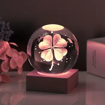 Хрустальный шар 6/8 см, ночник, светящаяся планета Галактика, 3D Луна, настольная лампа, светодиодная атмосферная прикроватная лампа для декора комнаты, подарок на День рождения