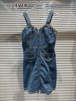 Шикарные джинсовые платья-камзолы для женщин с квадратным воротником, без рукавов, с высокой талией, расклешенное мини-платье с вышивкой, женское 2023