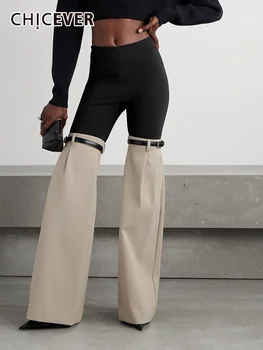 Шикарные утягивающие брюки для женщин с высокой талией в стиле пэчворк, повседневные расклешенные брюки с цветными блоками, женская осенняя одежда