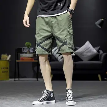 Шорты для работы, мужская летняя корейская версия, тренд, свободная уличная повседневная одежда, облегающая талию на шнурке, мужские короткие