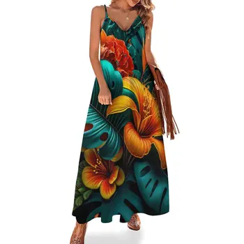 Элегантное тропическое платье с листьями и цветами, Стильные пляжные длинные платья в стиле бохо, летнее макси-платье в стиле каваи, графические платья, Идея подарка для Vestidos