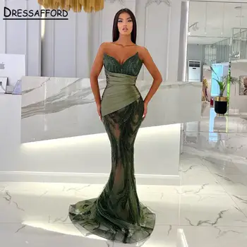 Элегантные Зеленые Длинные Арабские вечерние платья 2023, роскошные женские свадебные платья Dubai Crystal для вечеринок